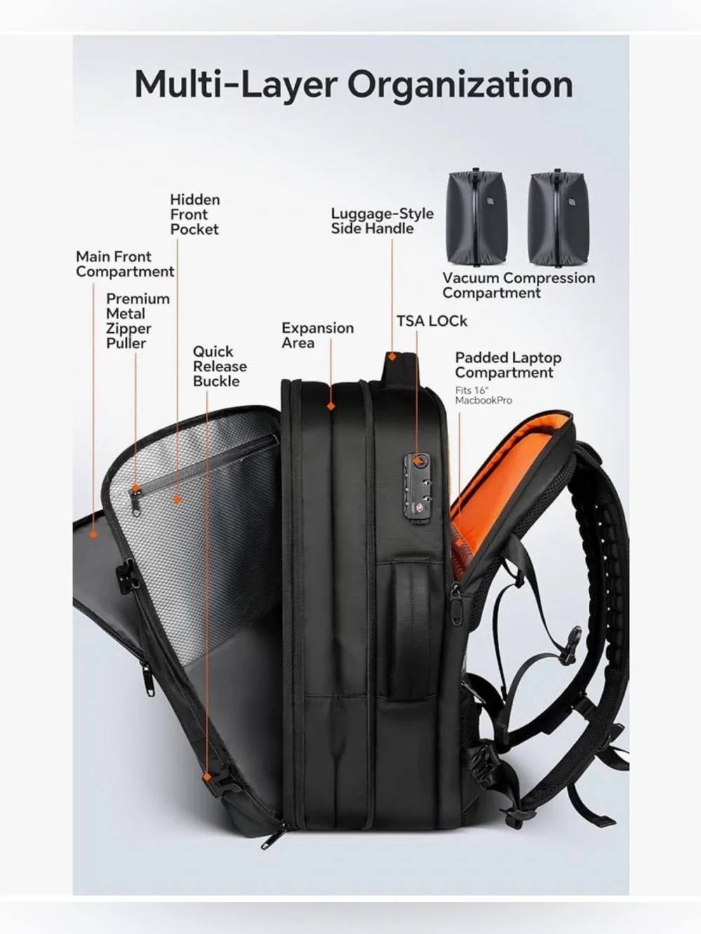 Vacuum Backpack Travel, 70L Expandable Carry On Backpack With Compression System